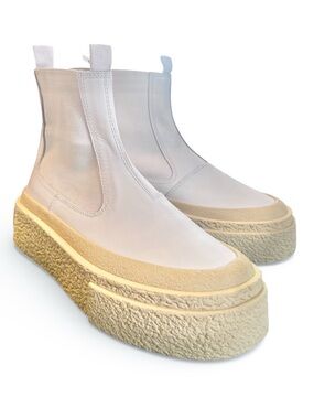 NWOB MM6 Maison Margiela White Leather Platform Pull On Ankle Chelsea Boots 9